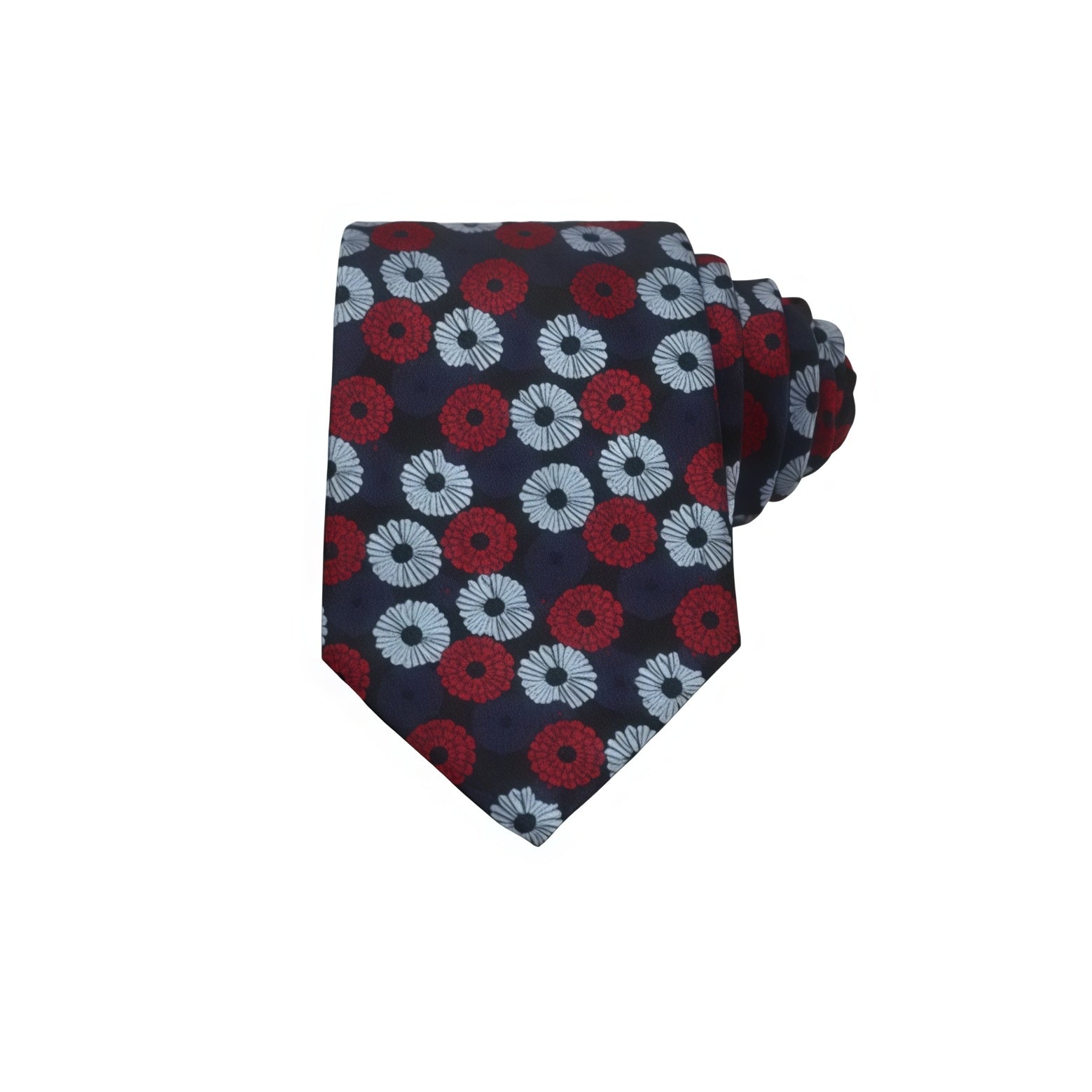 Blue Tie with Red and White Floral Pattern
