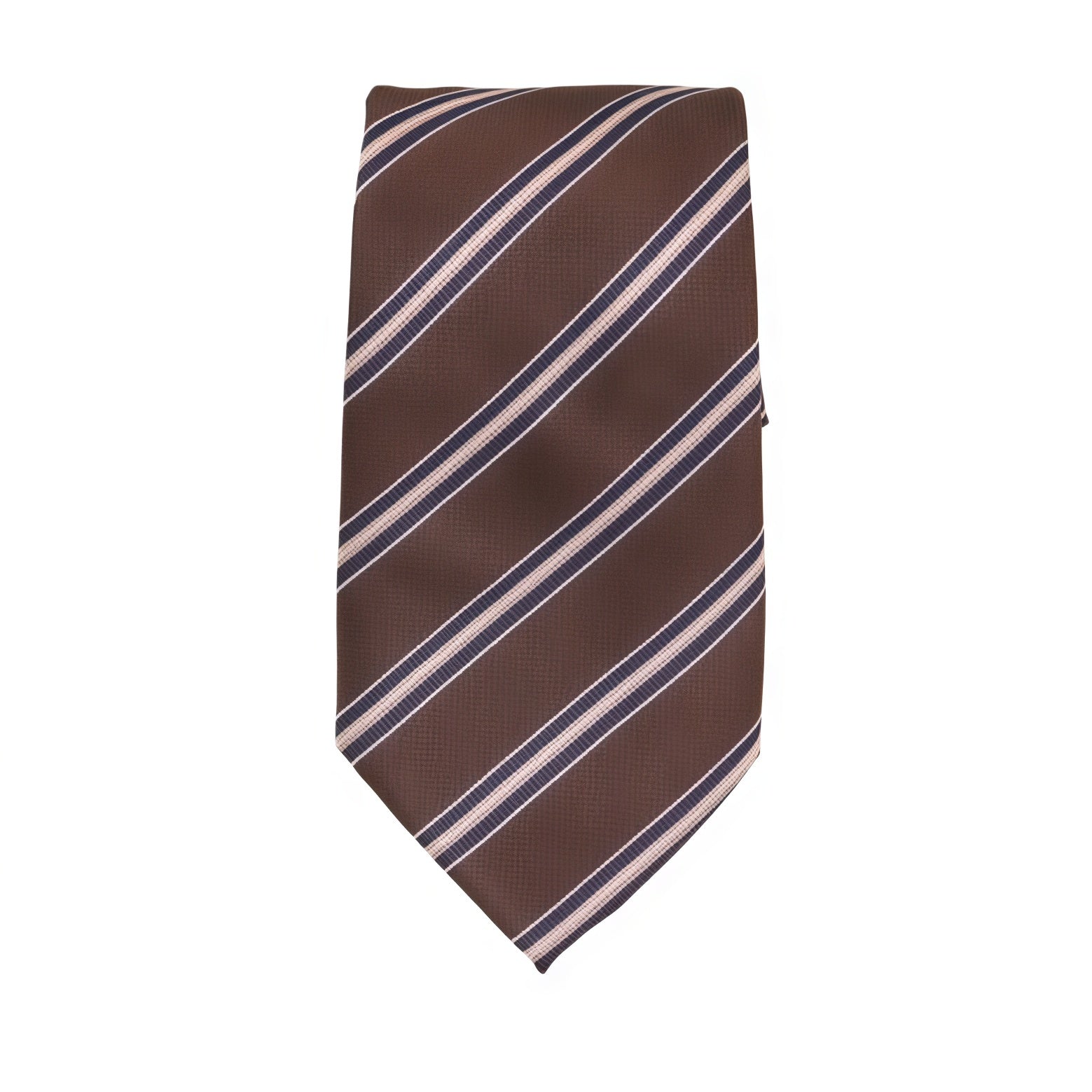 Brown Tie with Blue and White Stripes