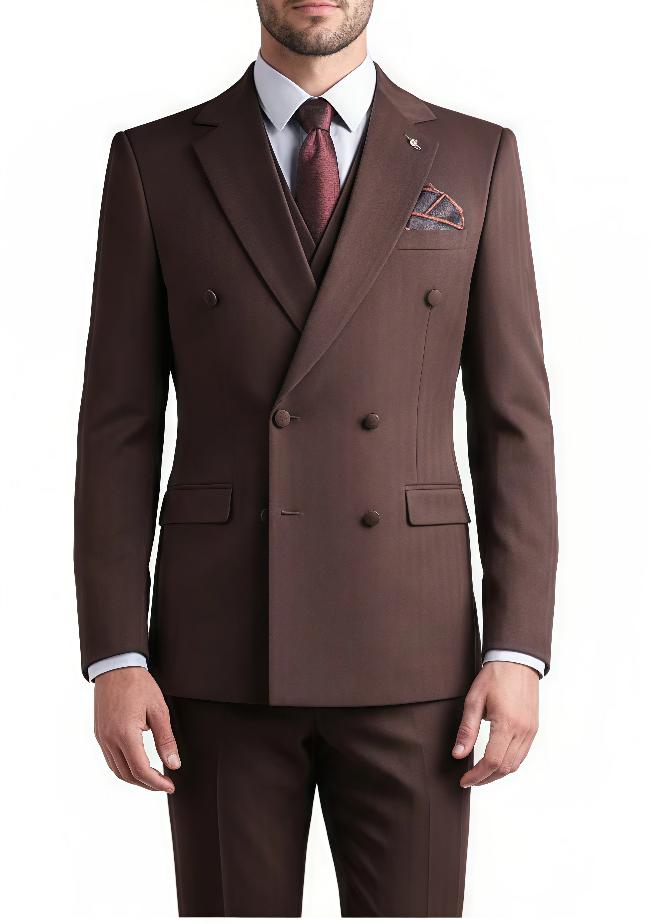 Red wine color double-breasted suit set