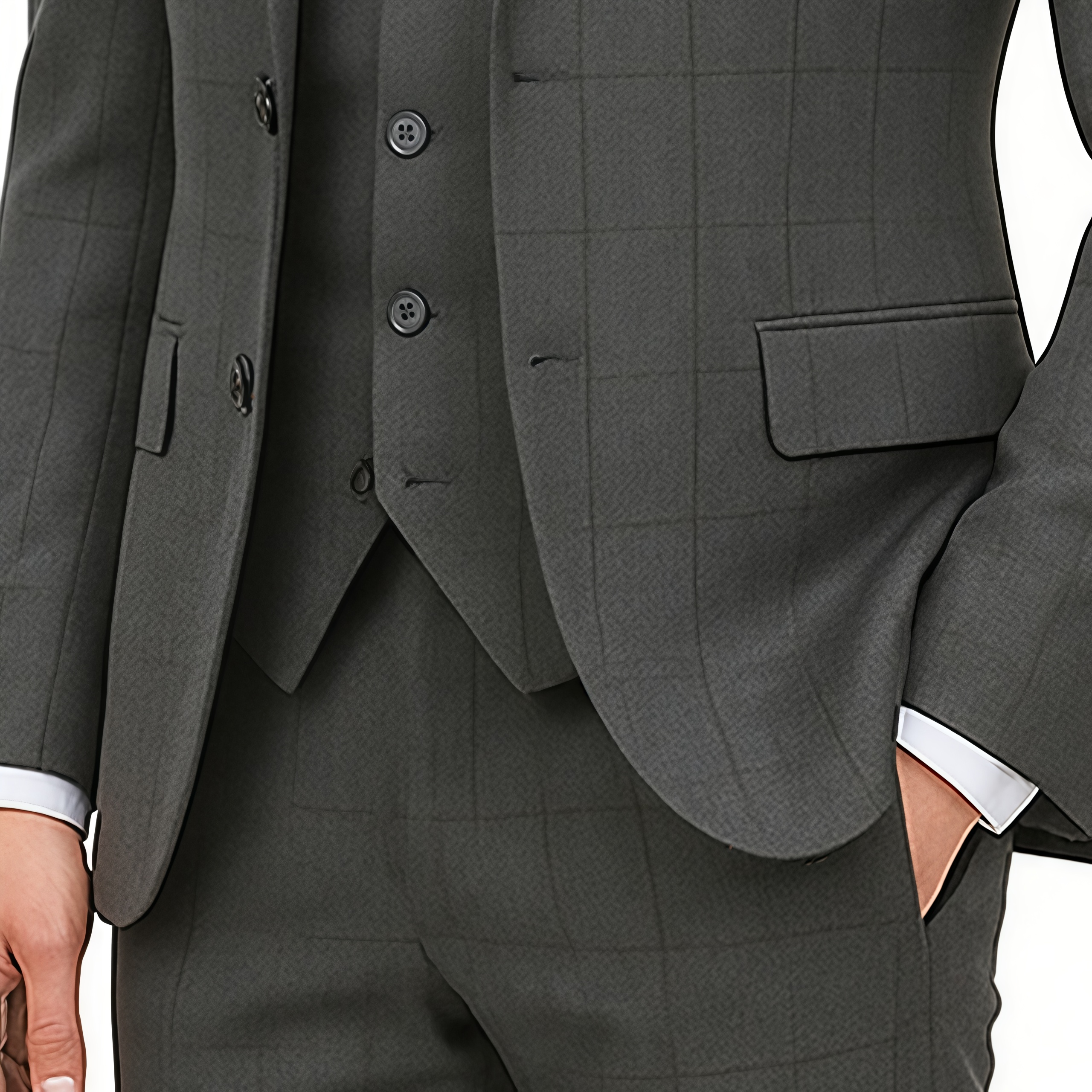 Two-Button Gray Plaid Three-Piece Suit – Perfect for Spring &amp; Fall