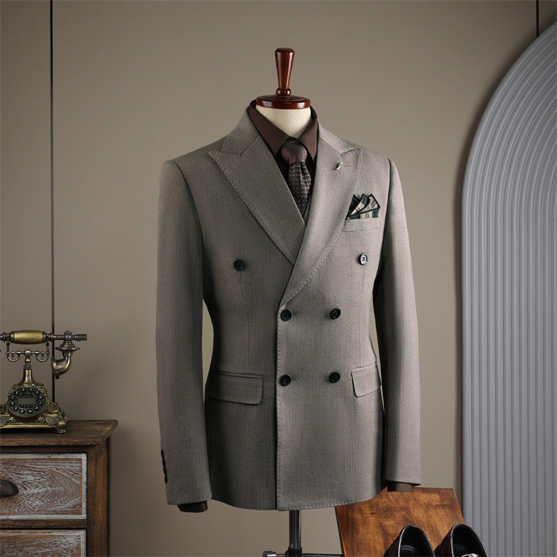 Freedom Island Striped Double-Peaked Suit, including a brooch and gift box packaging