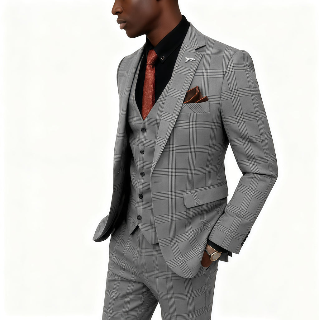 Prince of Wales Check Grey Wool-Blend 3-Piece Suit
