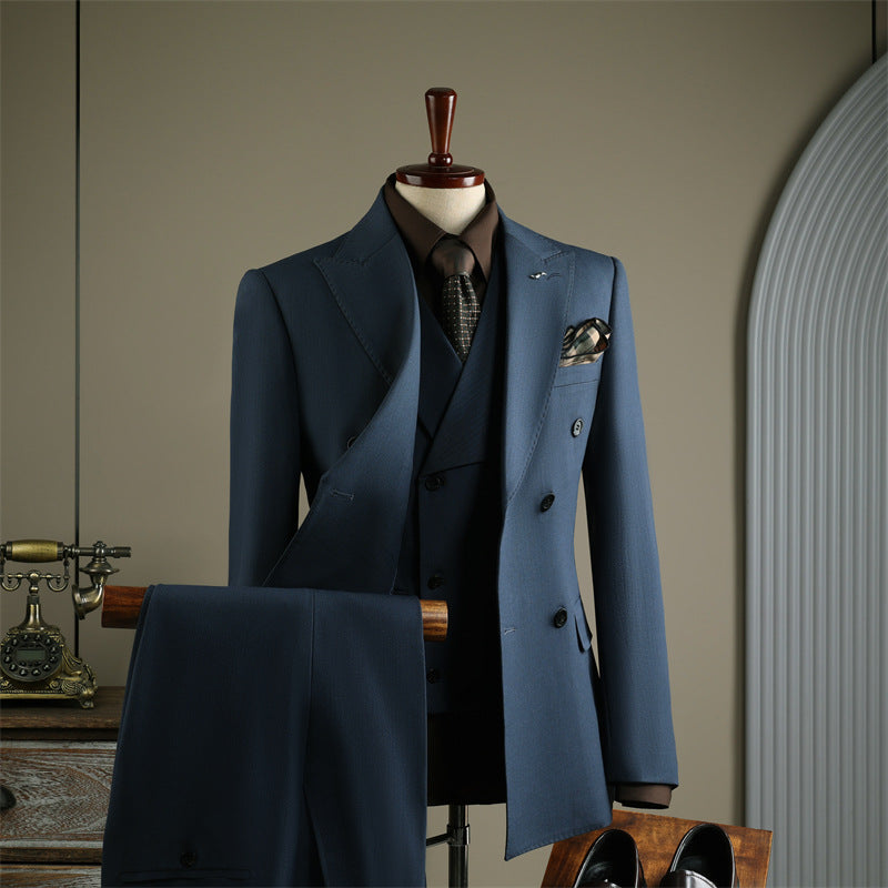 Freedom Island Striped Double-Peaked Suit, including a brooch and gift box packaging