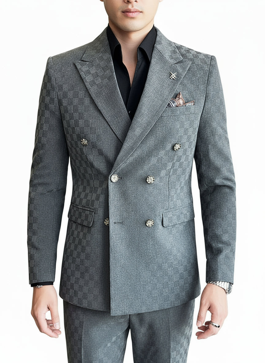 Double-Breasted Checked Suit