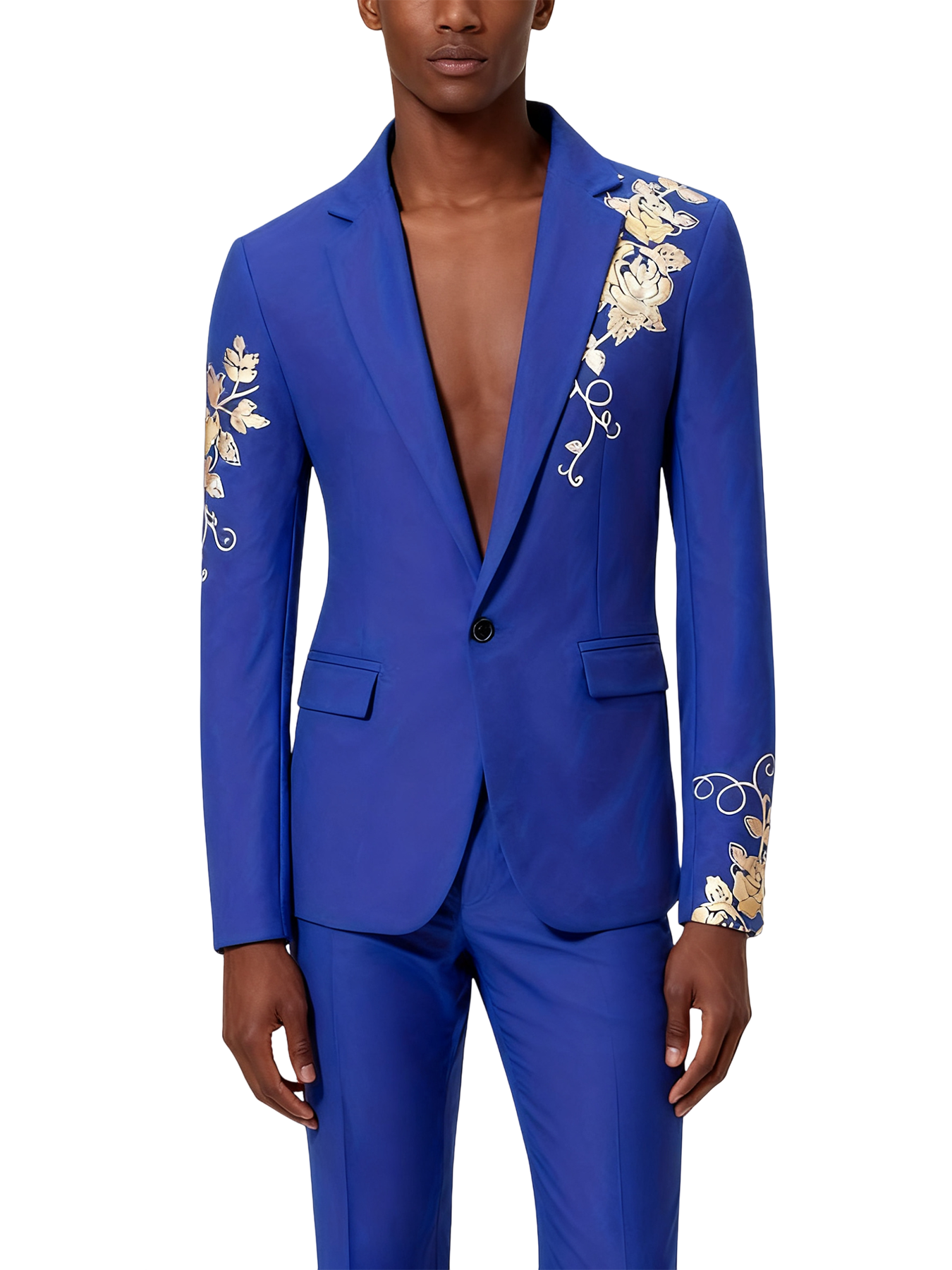 Slim-fit Suit Set with Gold-foil Leaf Pattern