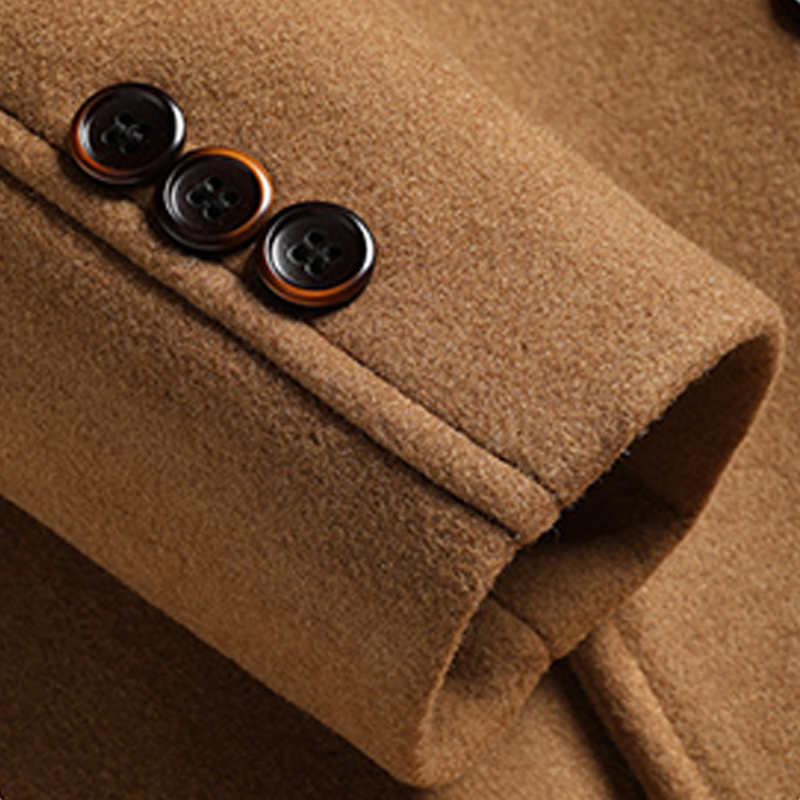 Brown Double-Beasted Pure Wool Overcoat