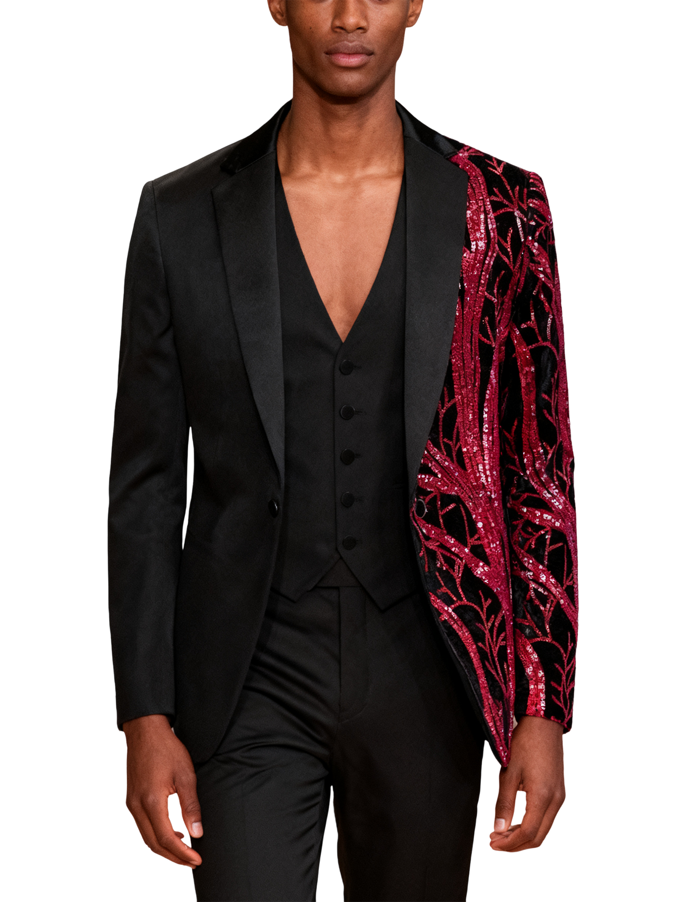 Jeweled Leaf Patchwork Suit Set (Includes a Delicate Brooch and Gift Box)
