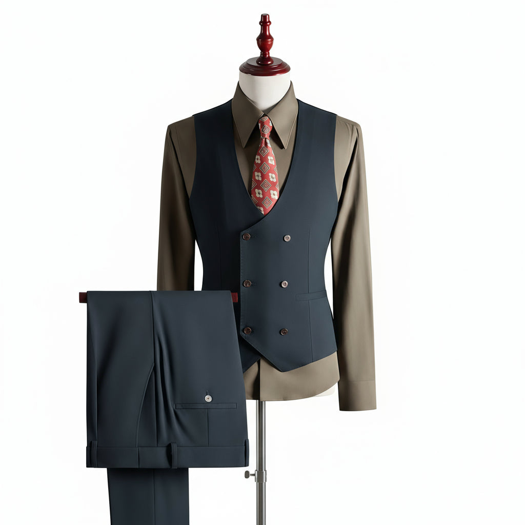 Freedom Island Double-Breasted Wool Suit 3-Piece Set