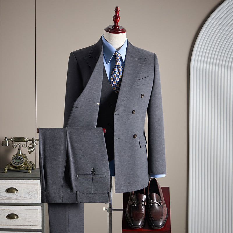 Freedom Island Double-Breasted Wool Suit 3-Piece Set – Available in Three Colors
