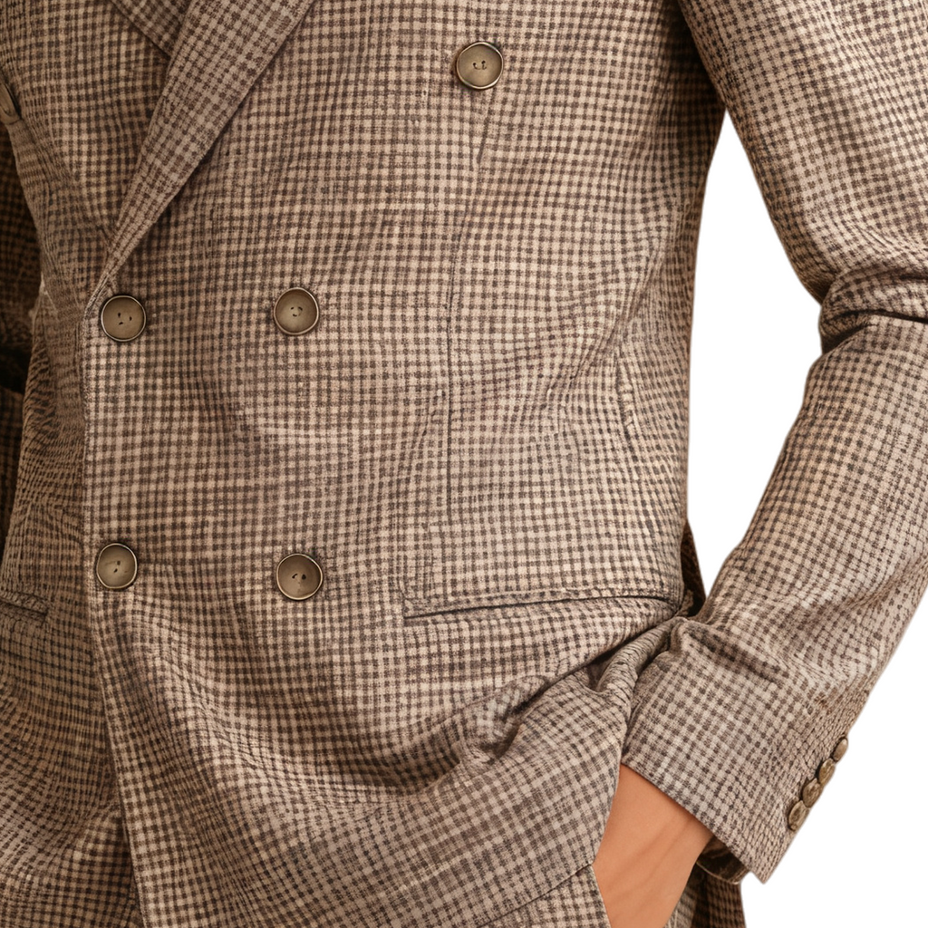 Classic Houndstooth Double-Breasted Blazer