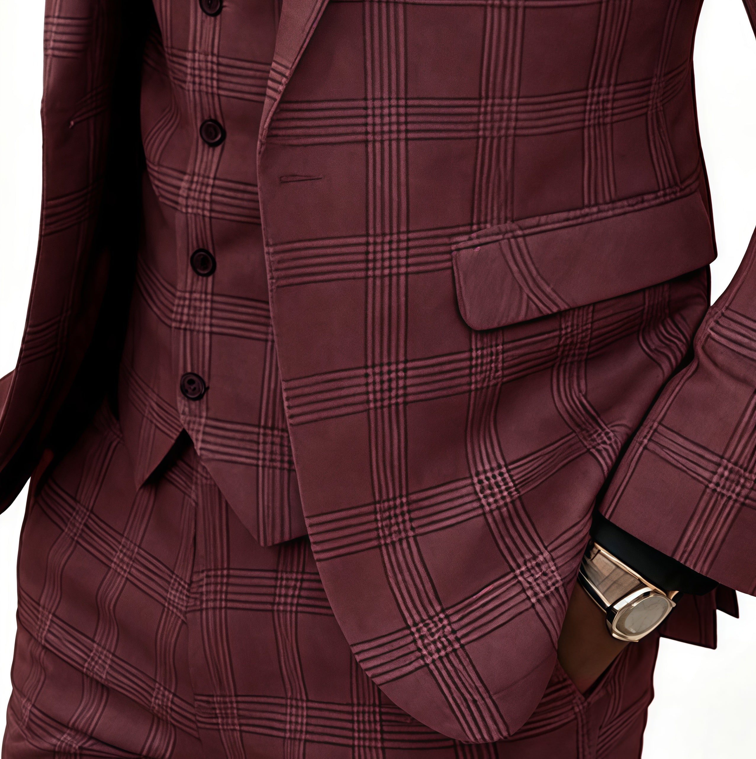 Prince of Wales Check Red Wool-Blend 3-Piece Suit