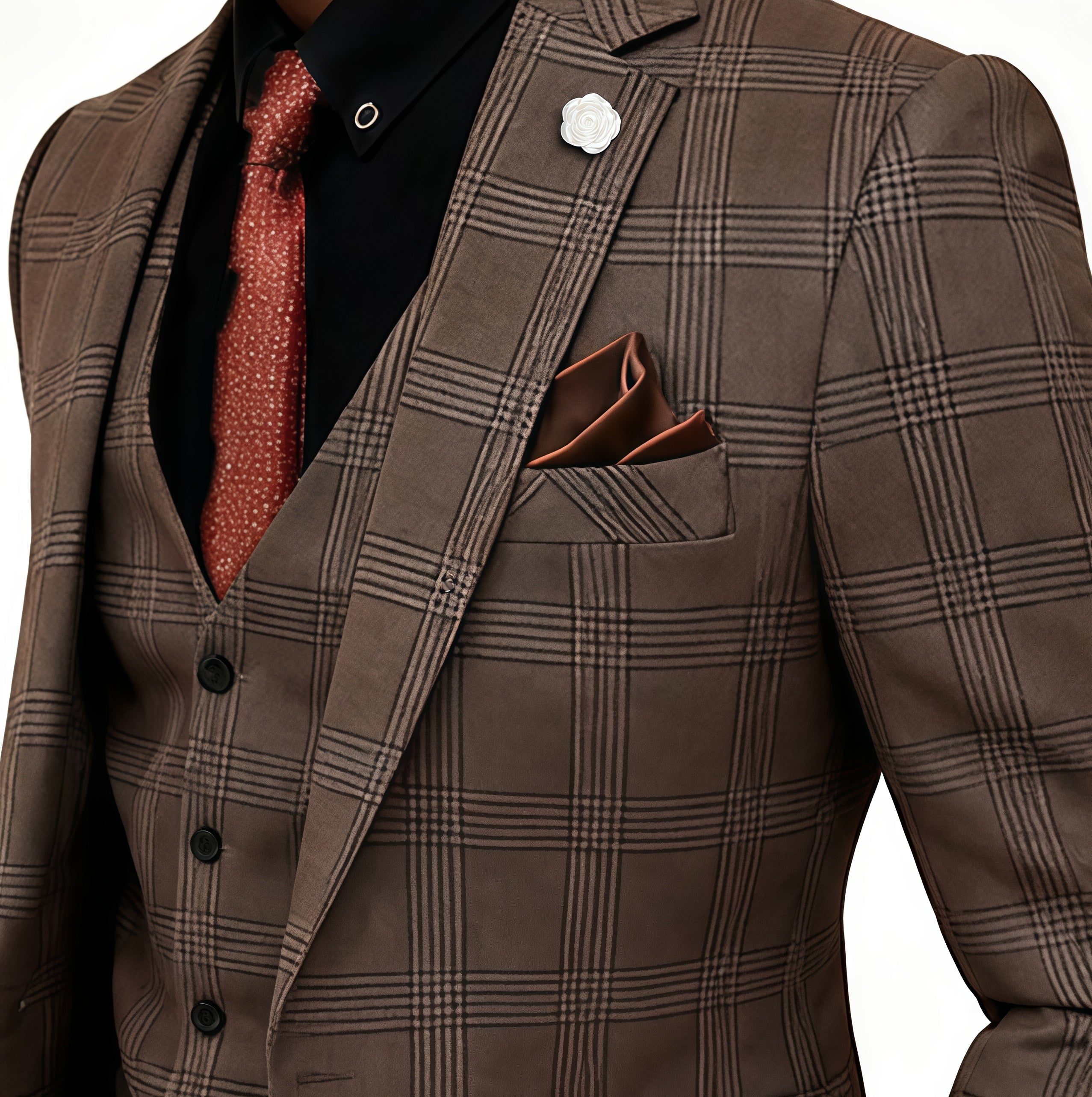 Prince of Wales Check Brown Wool-Blend 3-Piece Suit