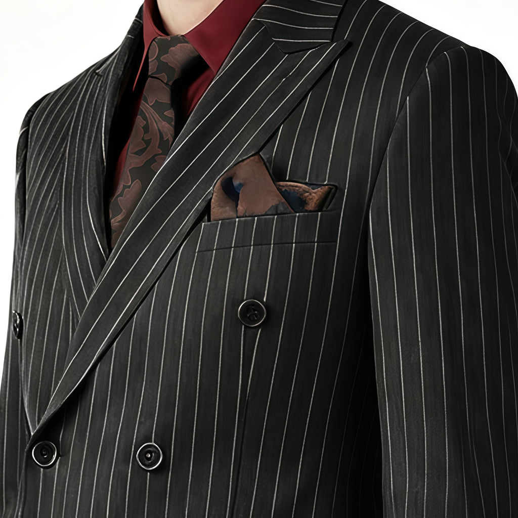 Classic Black Pinstripe Suit Set – Two-Piece Menswear