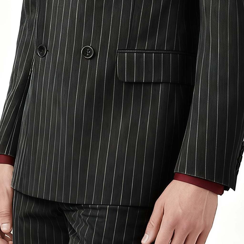 Classic Black Pinstripe Suit Set – Two-Piece Menswear