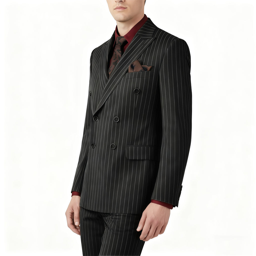 Classic Black Pinstripe Suit Set – Two-Piece Menswear