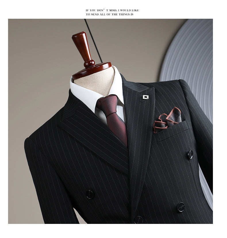 Double-breasted striped suit set, including a brooch and a beautiful gift boxDouble-breasted striped suit set, including a brooch and a beautiful gift box