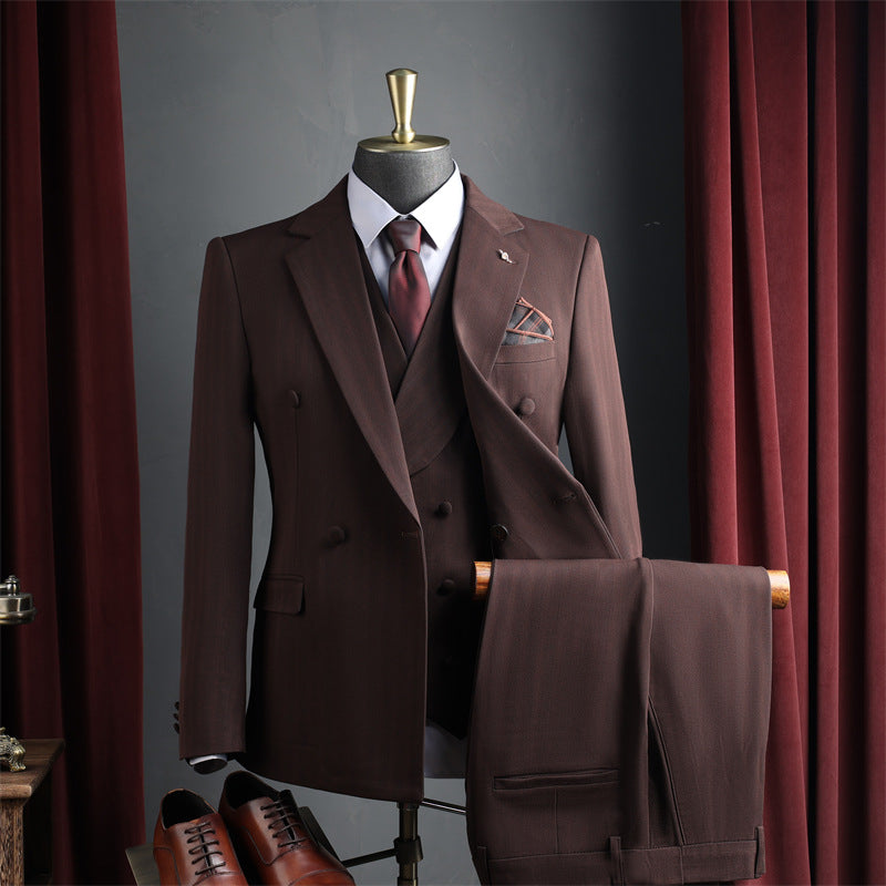 Red wine color double-breasted suit set
