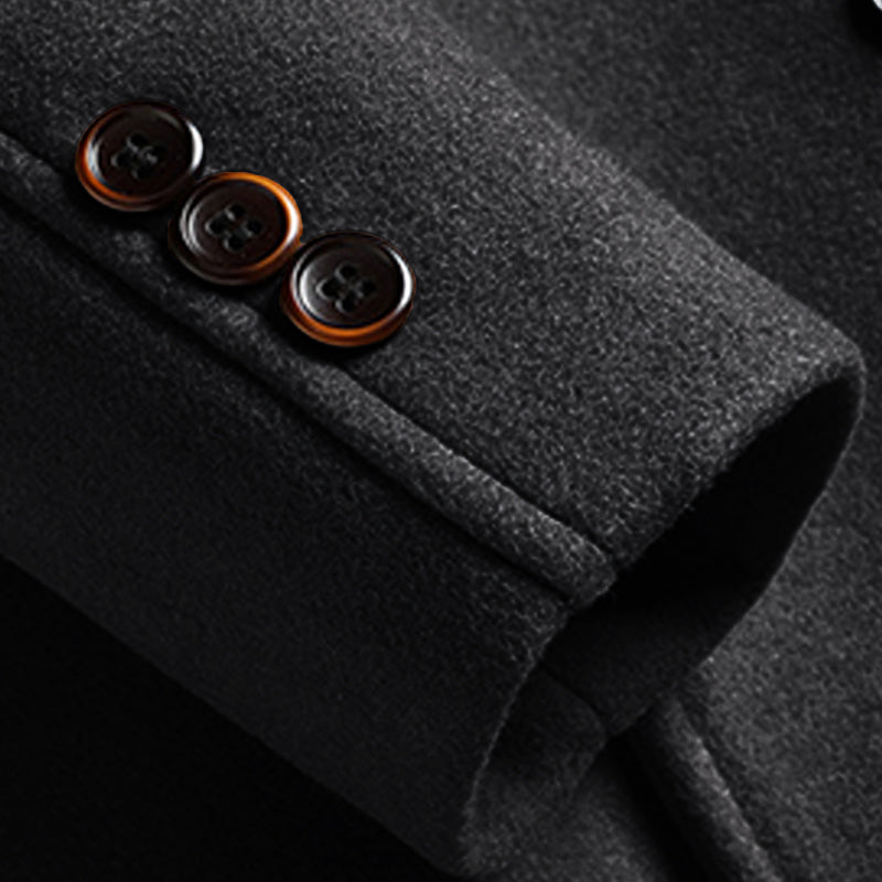 Black Double-Beasted Pure Wool Overcoat