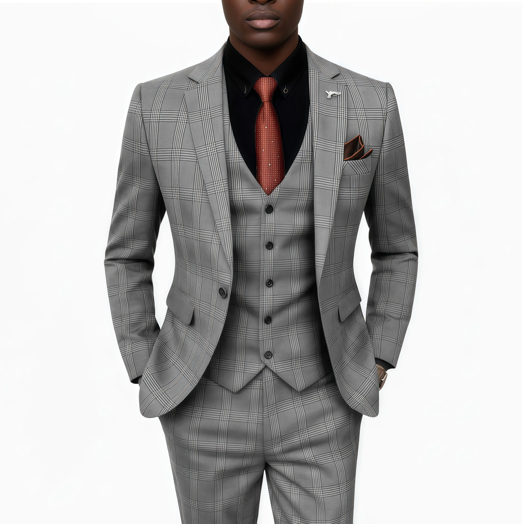 Prince of Wales Check Grey Wool-Blend 3-Piece Suit
