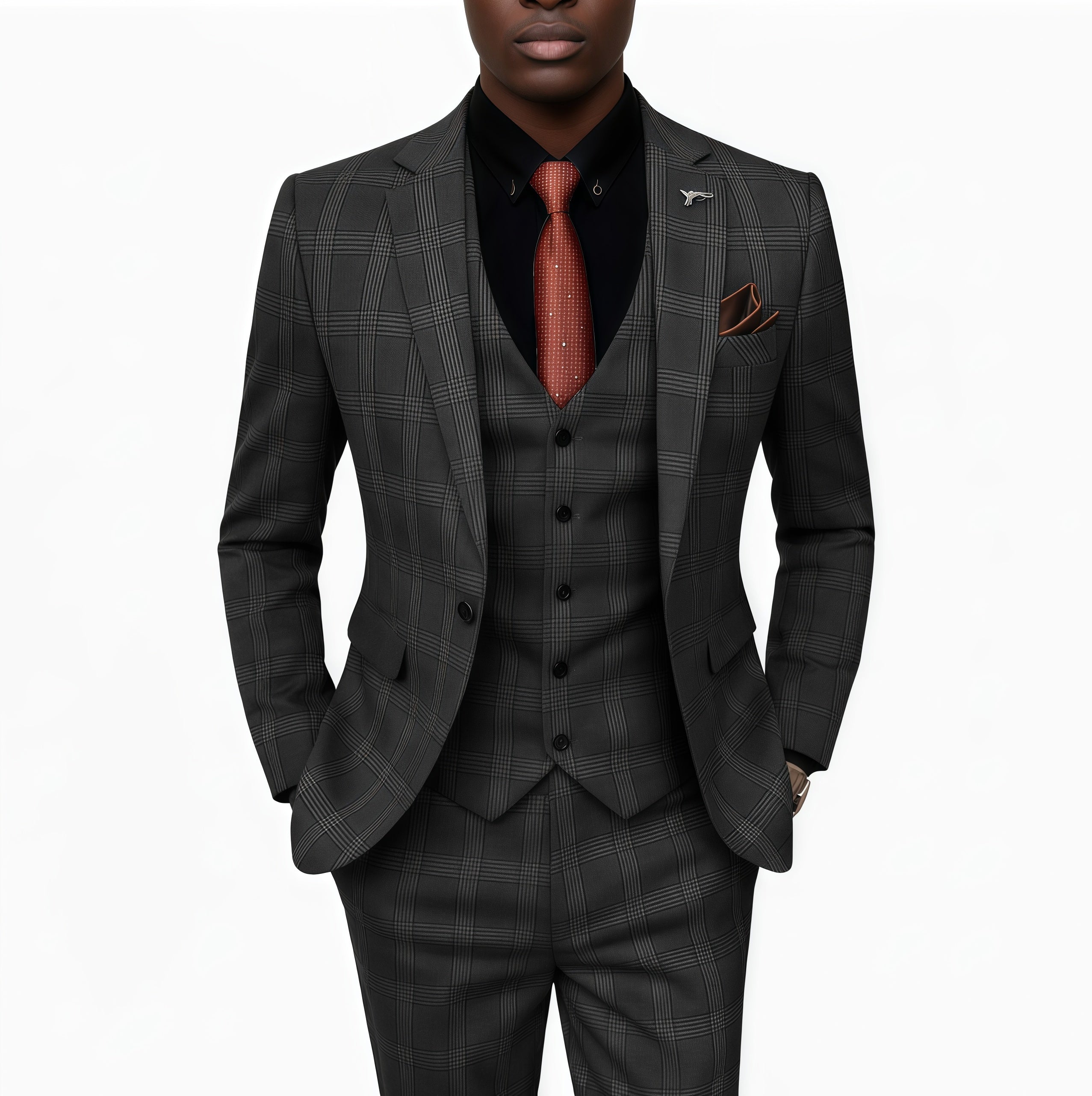Prince of Wales Check Black Wool-Blend 3-Piece Suit