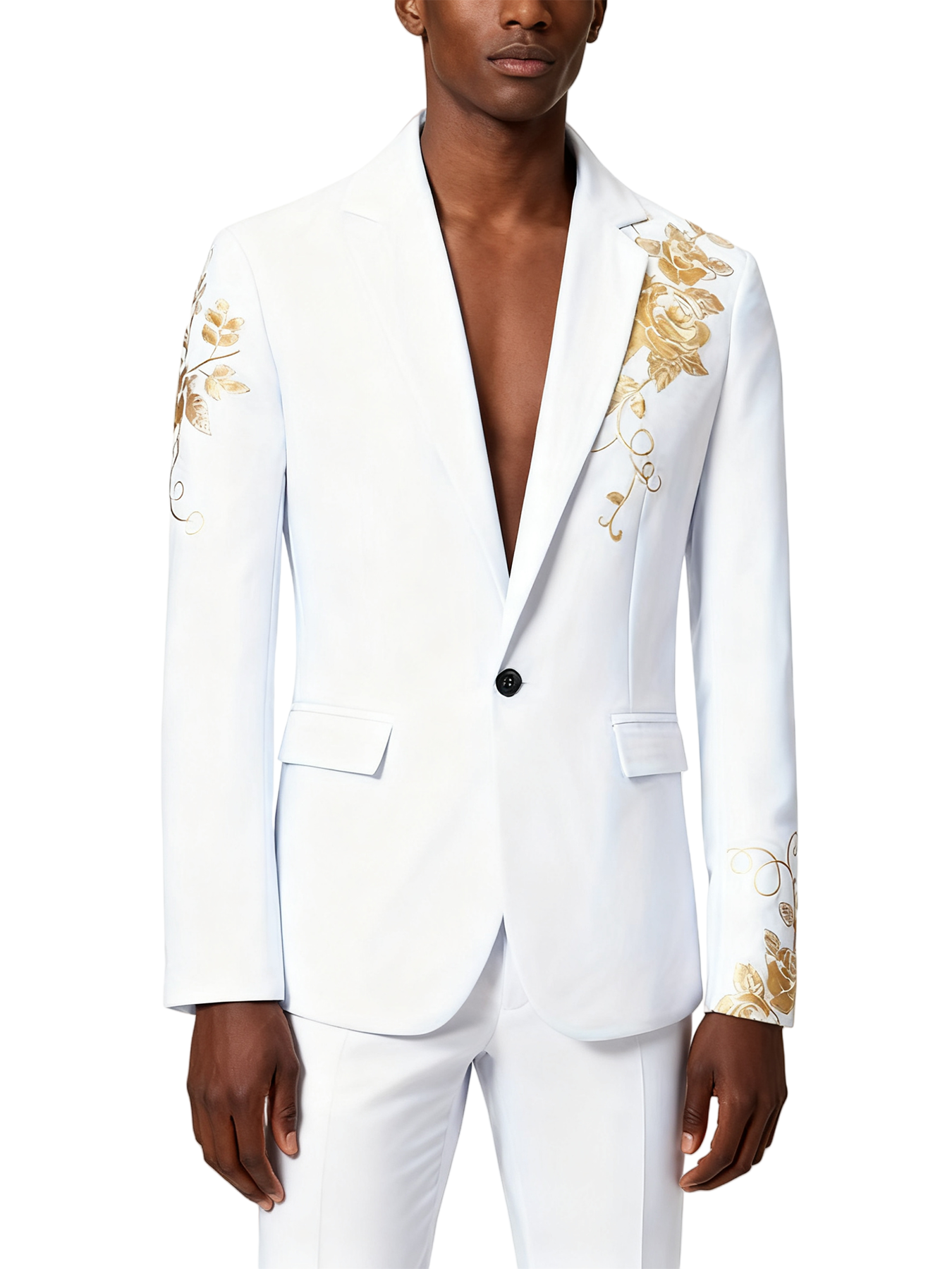 Slim-fit Suit Set with Gold-foil Leaf Pattern
