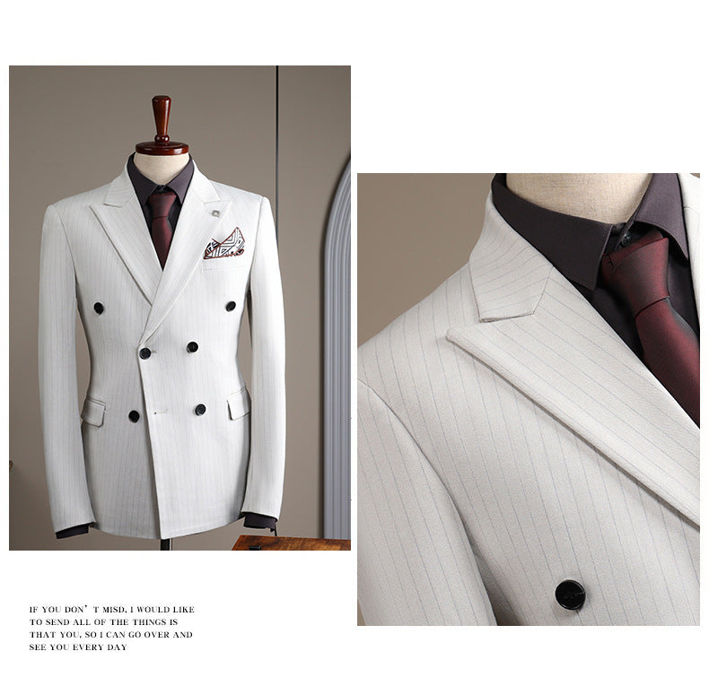 Double-breasted striped suit set, including a brooch and a beautiful gift boxDouble-breasted striped suit set, including a brooch and a beautiful gift box