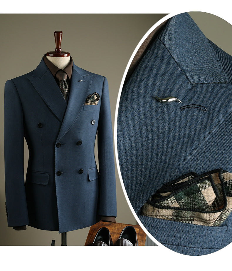 Freedom Island Striped Double-Peaked Suit, including a brooch and gift box packaging
