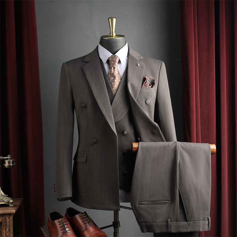 Red wine color double-breasted suit set