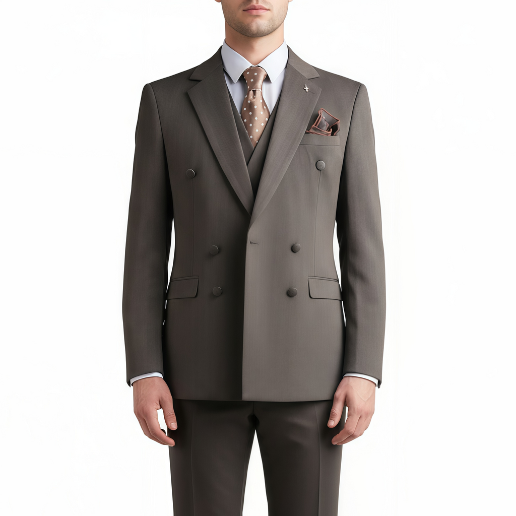 Classic Camel Double-Breasted Three-Piece Suit