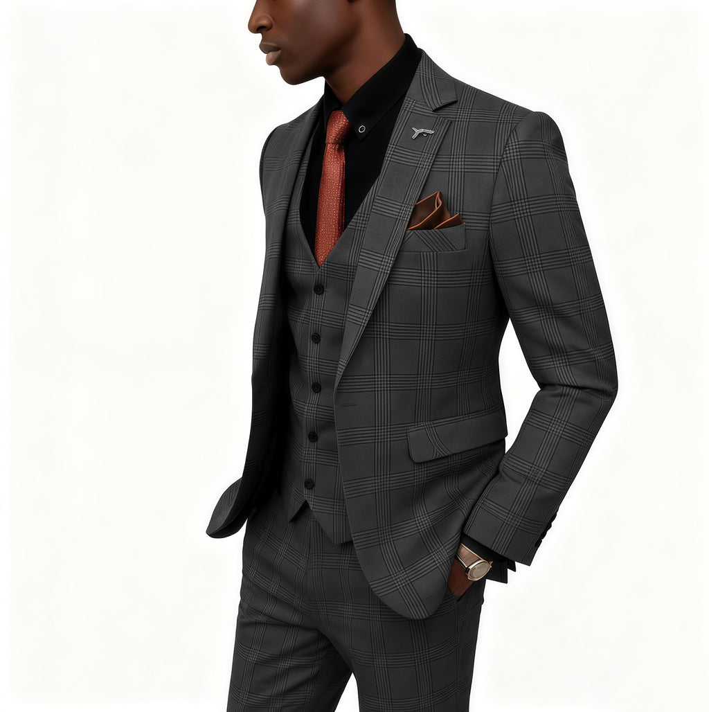Prince of Wales Check Black Wool-Blend 3-Piece Suit
