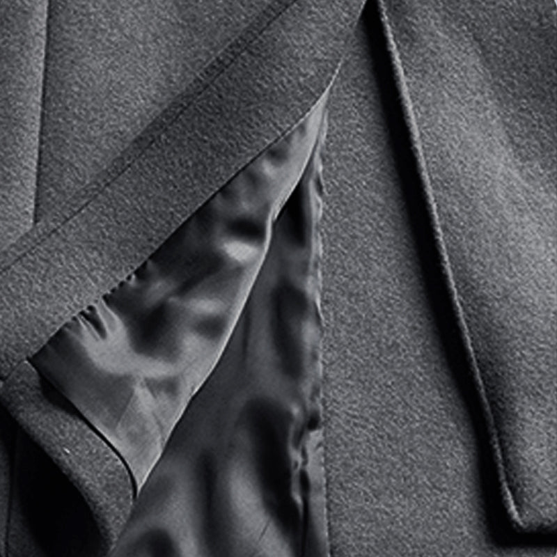 Dark Gray Double-Breasted Pure Wool Overcoat