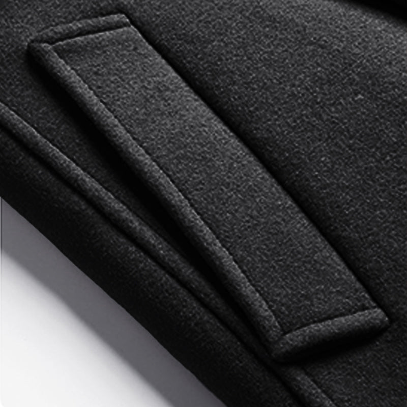 Black Double-Beasted Pure Wool Overcoat