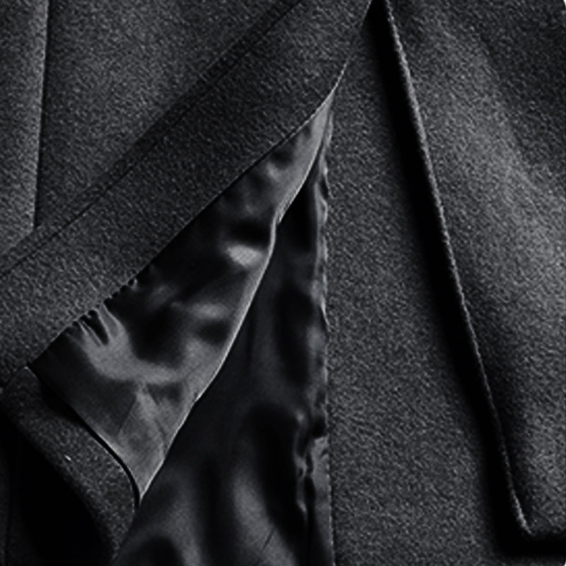 Black Double-Beasted Pure Wool Overcoat