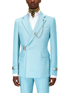 Hook-and-bar tuxedo set with elegant silk pocket square