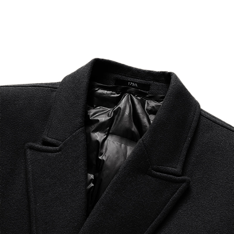 Black Double-Beasted Pure Wool Overcoat