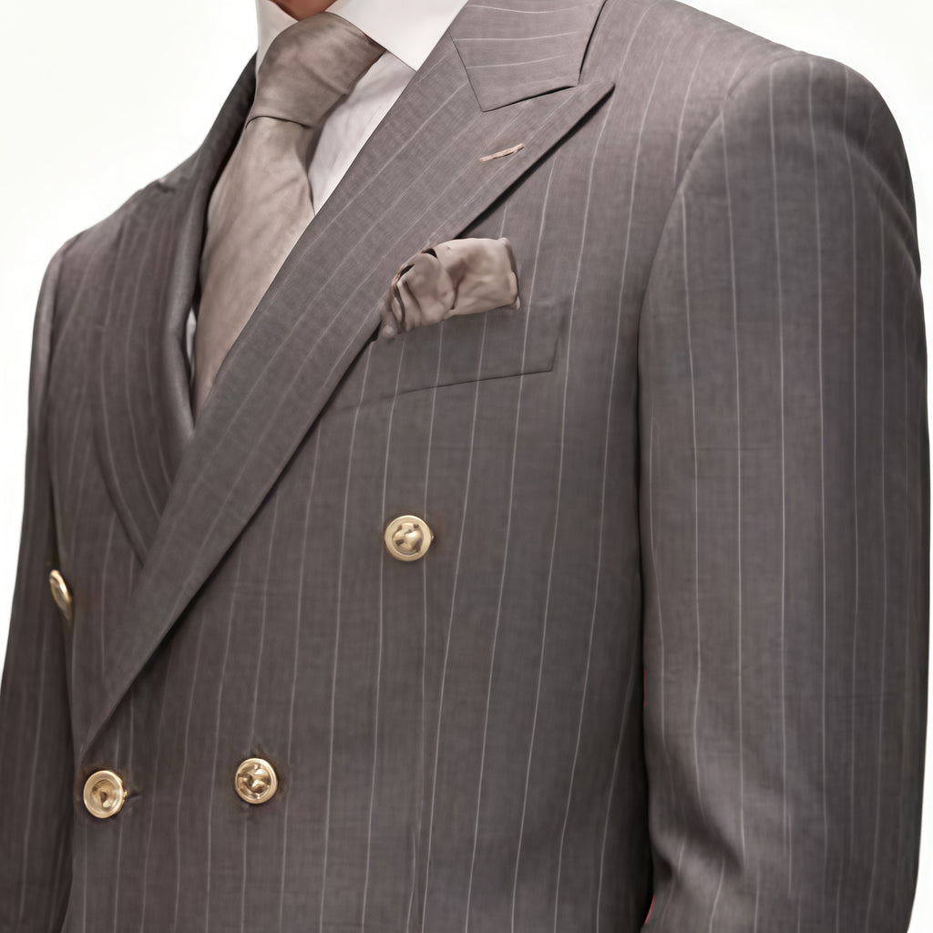 Double-Breasted Brown Pinstripe Suit – Three-Piece Set