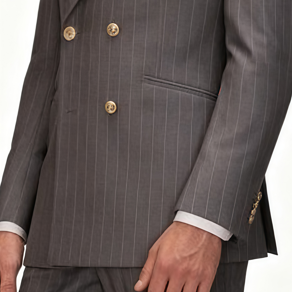 Double-Breasted Brown Pinstripe Suit – Three-Piece Set