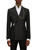 Hook-and-bar tuxedo set with elegant silk pocket square