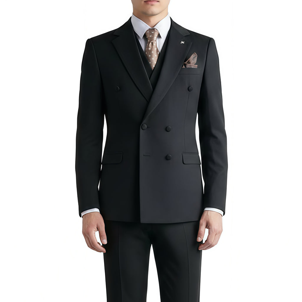 Classic Black Double-Breasted Three-Piece Suit