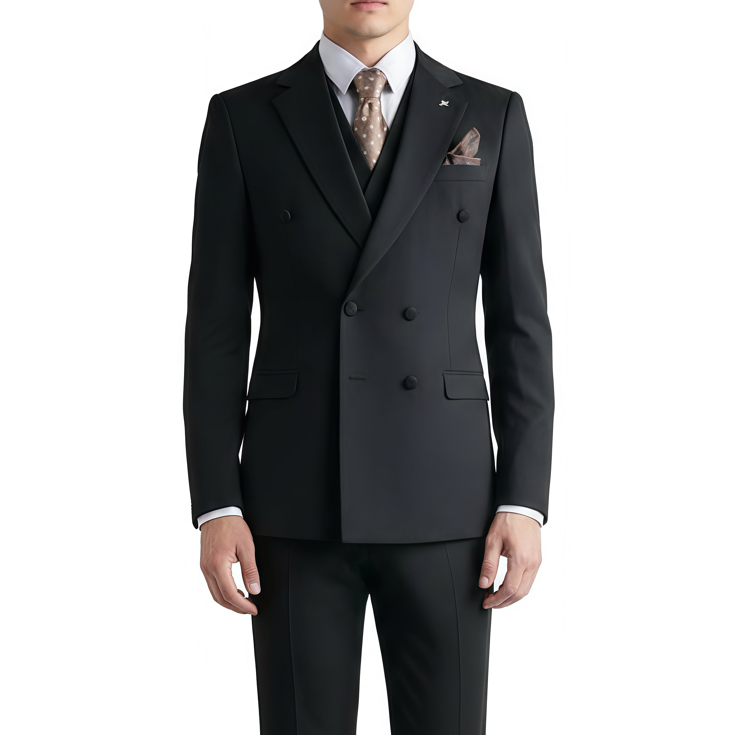 Classic Black Double-Breasted Three-Piece Suit