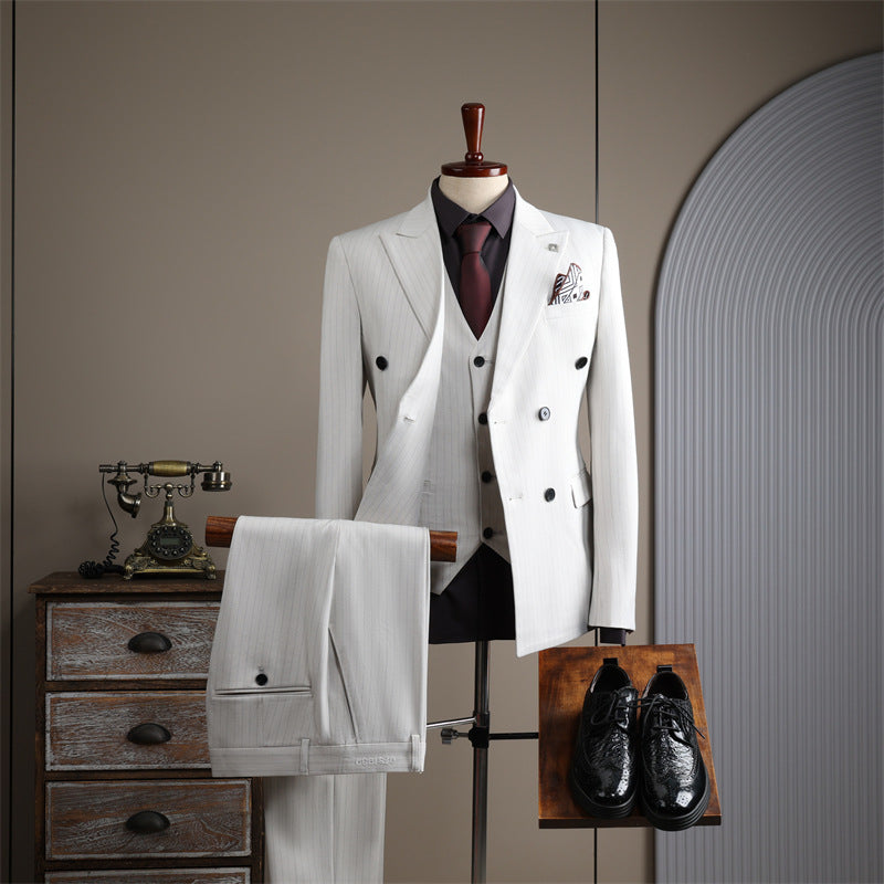 Double-breasted striped suit set, including a brooch and a beautiful gift boxDouble-breasted striped suit set, including a brooch and a beautiful gift box