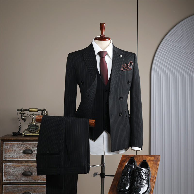 Double-breasted striped suit set, including a brooch and a beautiful gift boxDouble-breasted striped suit set, including a brooch and a beautiful gift box