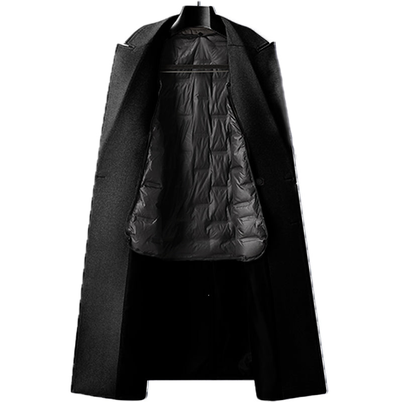 Black Double-Beasted Pure Wool Overcoat