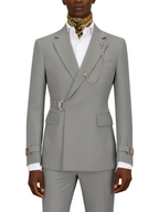Hook-and-bar tuxedo set with elegant silk pocket square