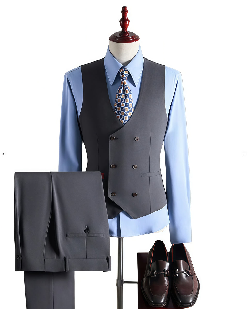Freedom Island Double-Breasted Wool Suit 3-Piece Set