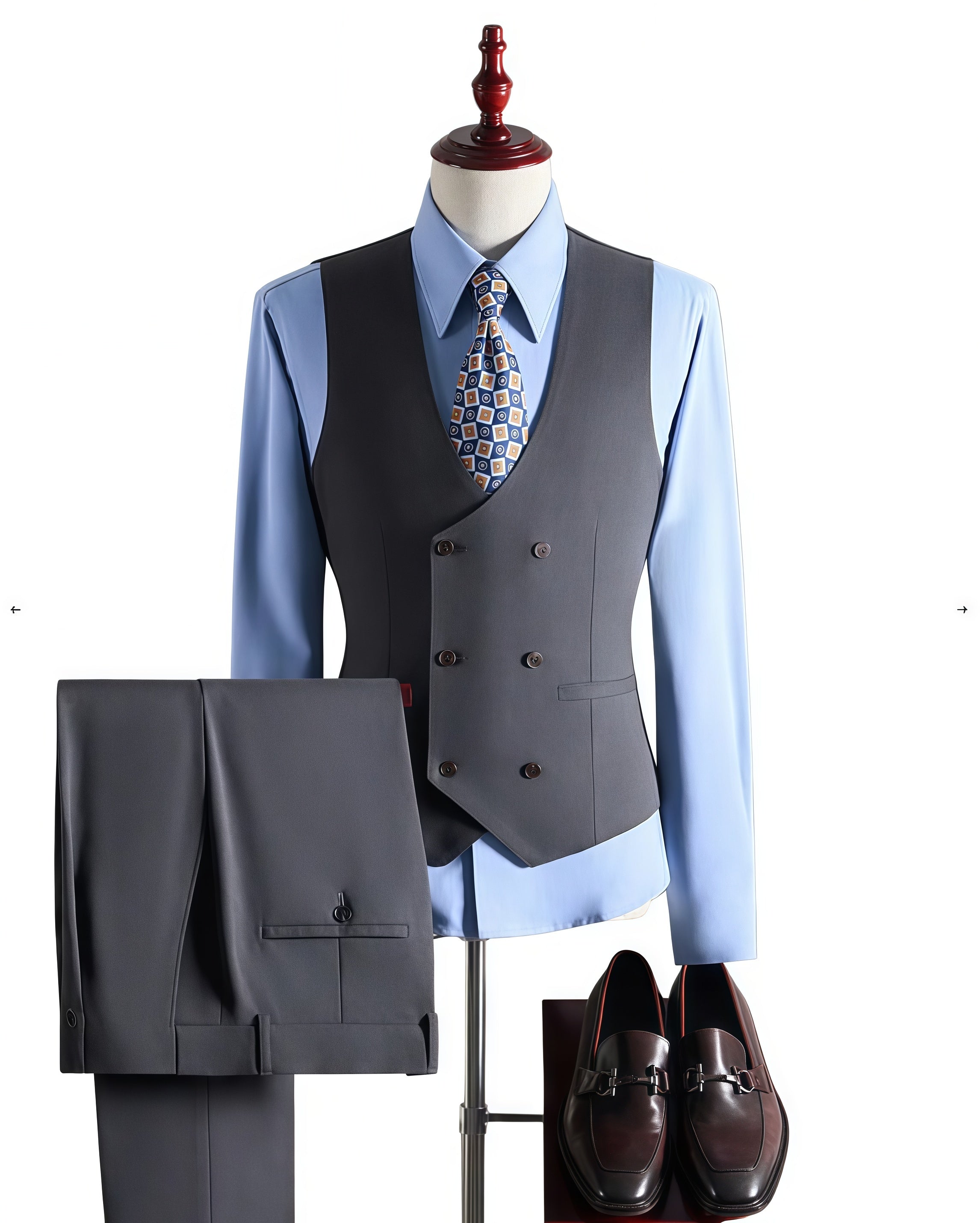 Freedom Island Double-Breasted Wool Suit 3-Piece Set