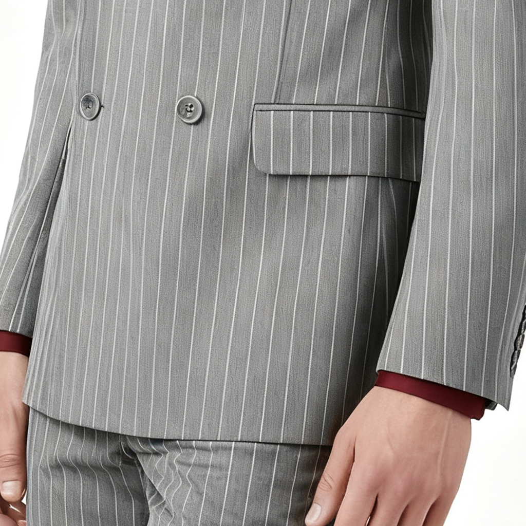 Classic Double-Breasted Pinstripe Suit Set – 2 Piece