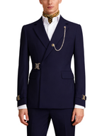 Hook-and-bar tuxedo set with elegant silk pocket square