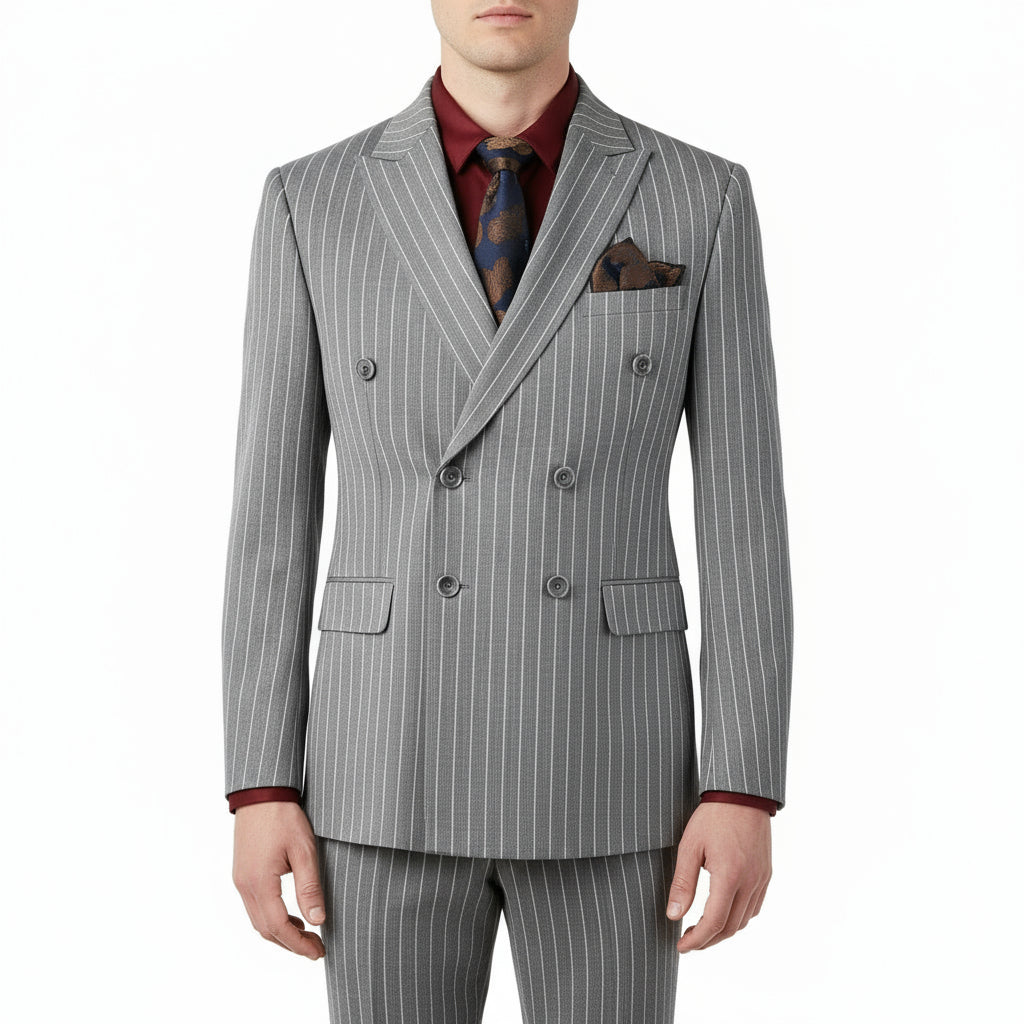 Classic Double-Breasted Pinstripe Suit Set – 2 Piece