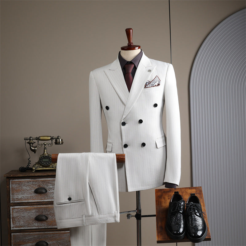 Double-breasted striped suit set, including a brooch and a beautiful gift boxDouble-breasted striped suit set, including a brooch and a beautiful gift box